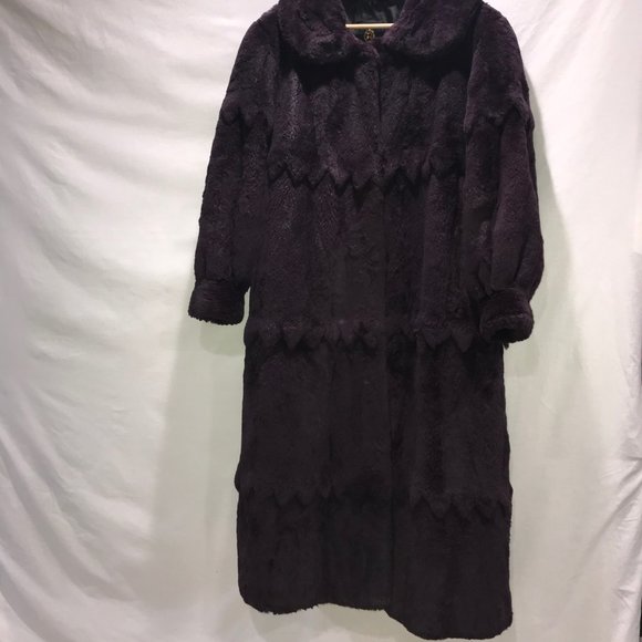 POLO NORTE DEEP PURPLE FULL LENGTH RABBIT FUR COAT - Picture 14 of 14